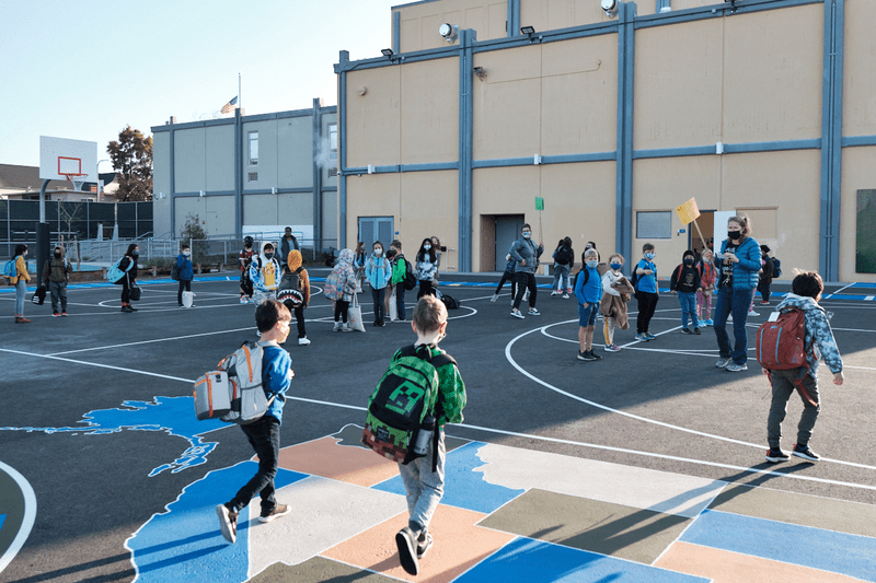 The first day back to school for BUSD Oxford elementary school after over a year of lockdown resulting from the COVID 19 pandemic, March 29, 2021 Photo: Pete Rosos