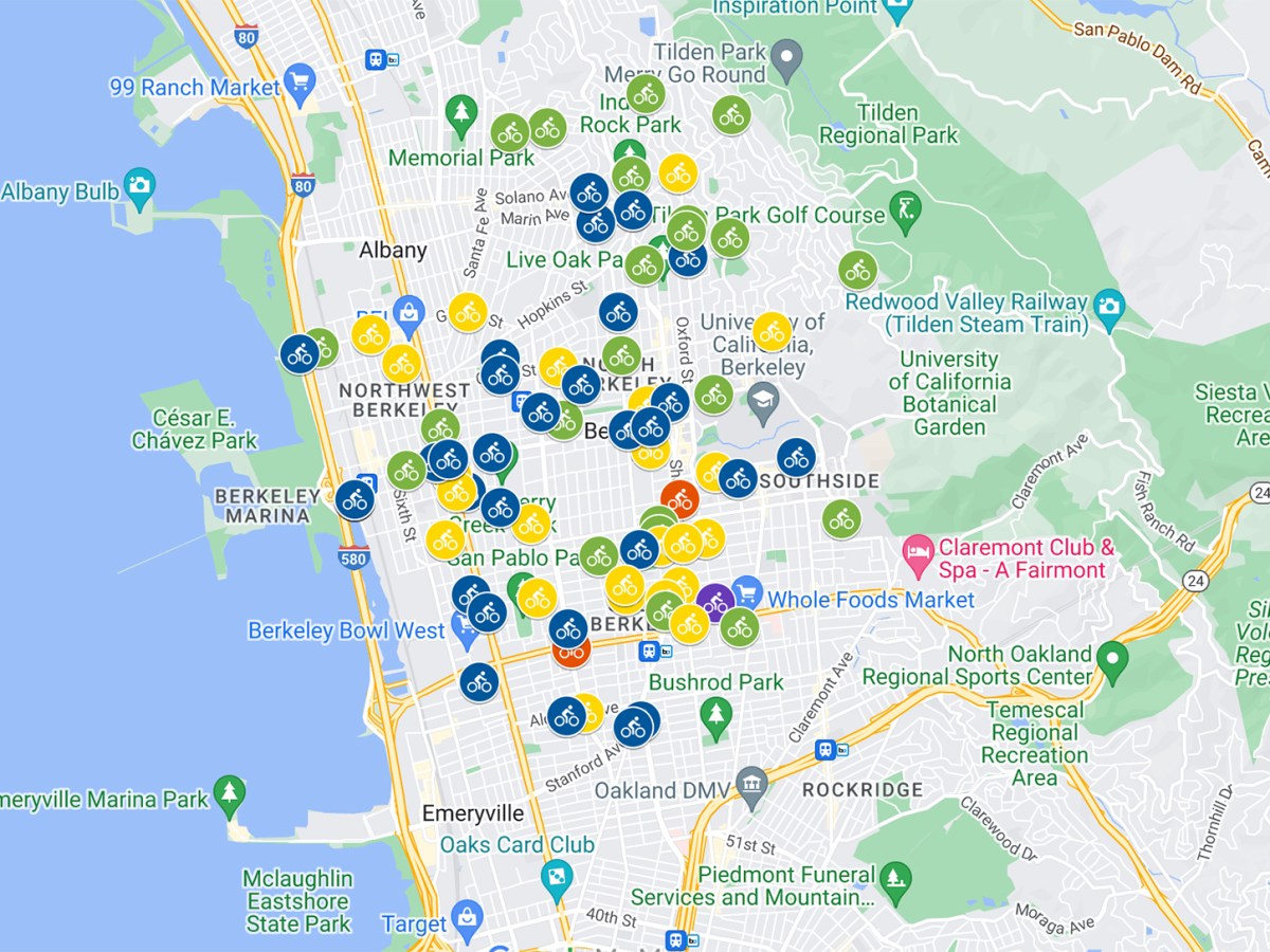 Berkeleyside interactive maps: Cyclist and pedestrian injury crashes in 2021