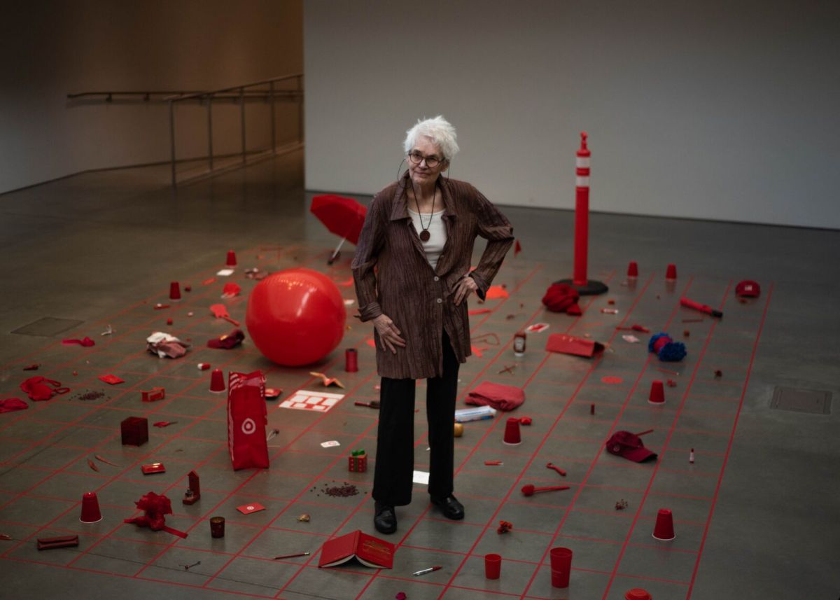 Alison Knwoles attends the opening of  her "Celebration Red"  installation at BAMPFA, July 23 th. 