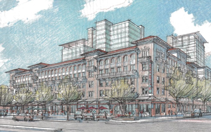 A rendering of the Residences at Berkeley Plaza as seen from Shattuck Avenue. Courtesy of HSR Berkeley Investments